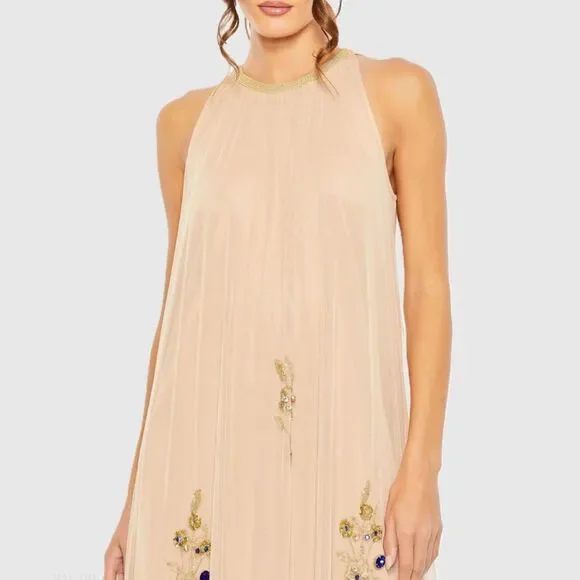 Mac Duggal 9232 Size 10 Nude Gold Floral Jeweled Long Evening Gown Maxi Dress - Picture 6 of 6